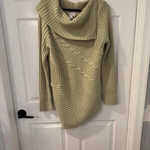 Womens Sz L Ribbed Cowl Neck‎ Long Sleeve Sweater Beige Cabincore Cozy Soft
